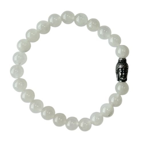 Heren armband witte Jade 8 mm met Boeddha kraal