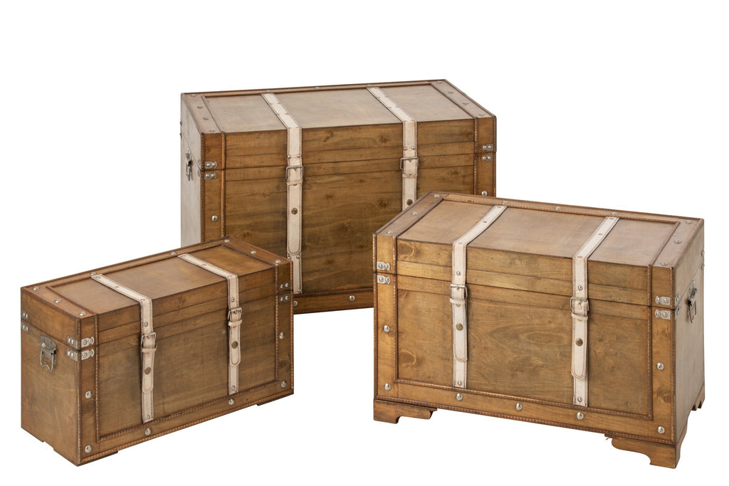 J-Line Antieke kisten - MDF - bruin - set van 3