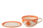 J-Line kopje + schoteltje Granada - keramiek - wit/oranje
