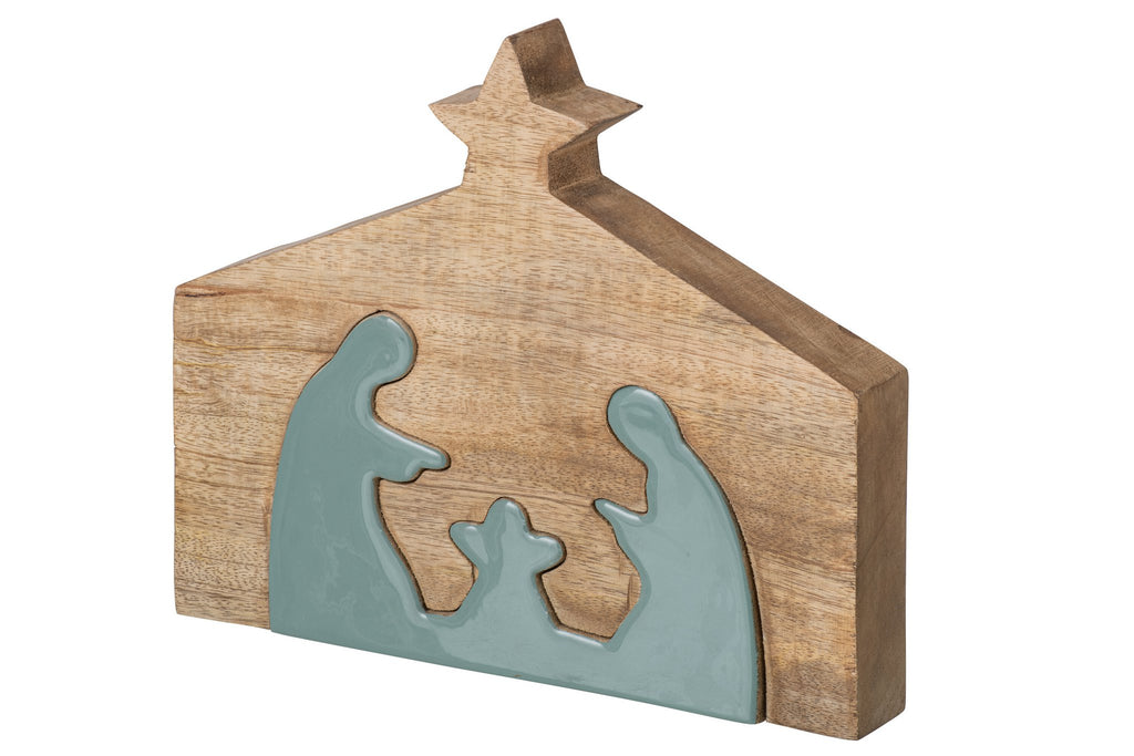 J-Line Kerststal - mangohout - naturel/turquoise - large