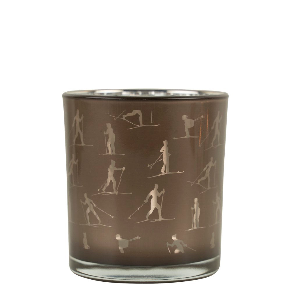 Theelichthouder ski taupe zilver small 8cm