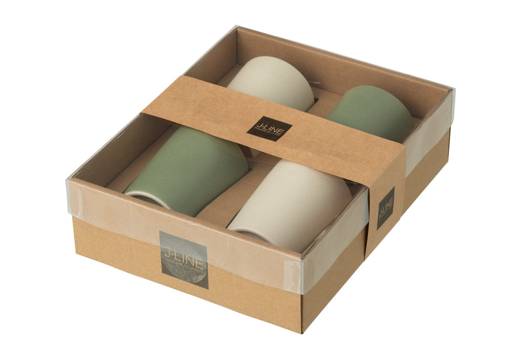 J-Line Doos 4 Tassen Keramiek Groen/Wit