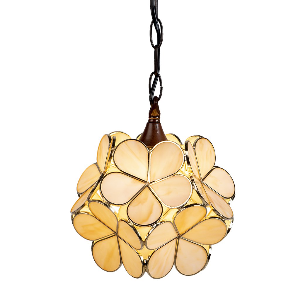 Hanglamp Tiffany 21x21x17/90 cm Beige Glas Bloem Hanglamp Eettafel