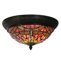 Plafondlamp Tiffany Ø 38x19 cm Rood Groen Glas Libelle Plafonniere