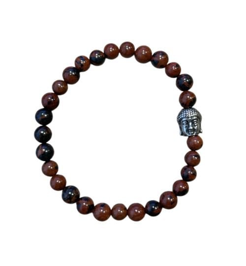 Dames armband Mahonie Obsidiaan 6 mm met boeddha kraal