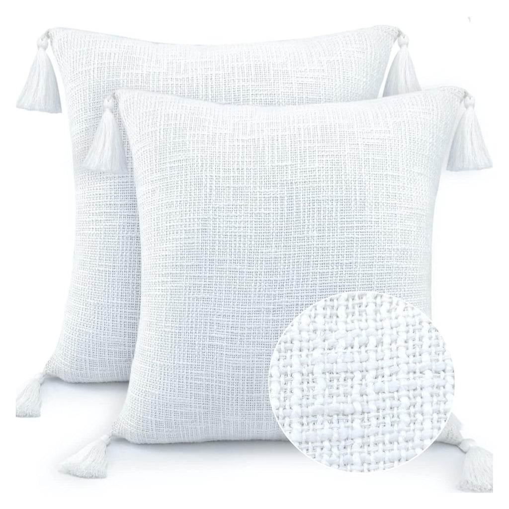 Getextureerde Slub Pillow Sham – Paar kussenhoezen – Katoenen stof, randen met kwastjes – 16x16 Inch