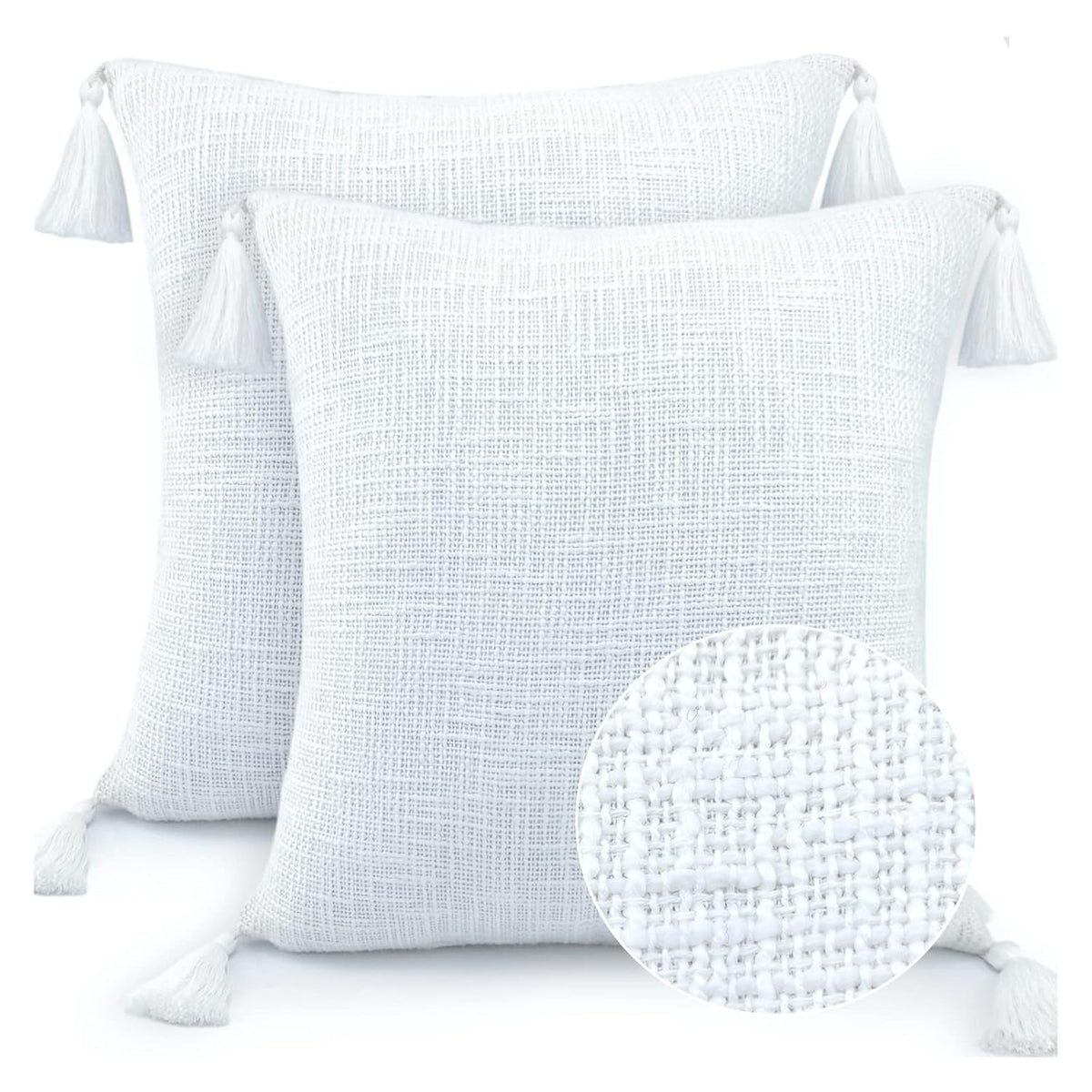 Getextureerde Slub Pillow Sham – Paar kussenhoezen – Katoenen stof, randen met kwastjes – 16x16 Inch