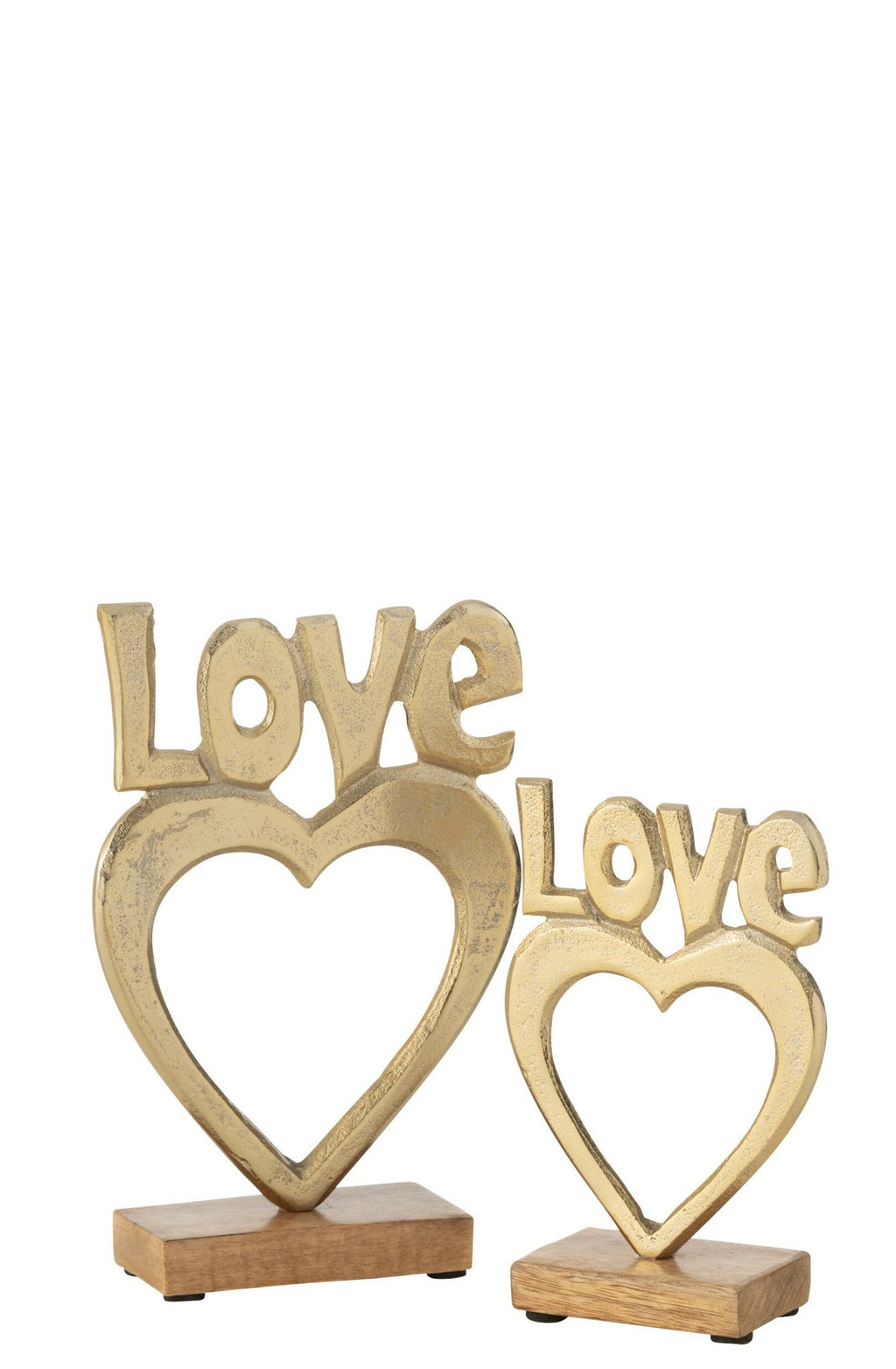 J-Line decoratie Love Hart Op Voet - aluminium/hout - goud - large