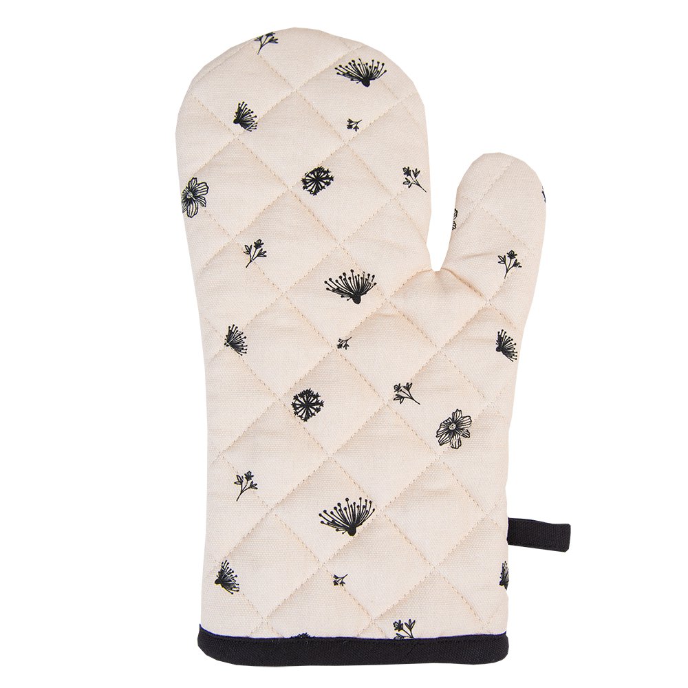 Ovenwant 18x30 cm Beige Zwart Katoen Bloemen Ovenhandschoen