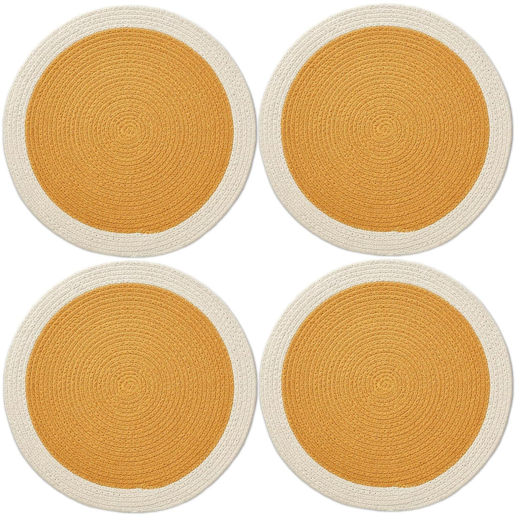Eettafelmatten – geribbeld katoen, hittebestendig – 32 cm rond, set van 4