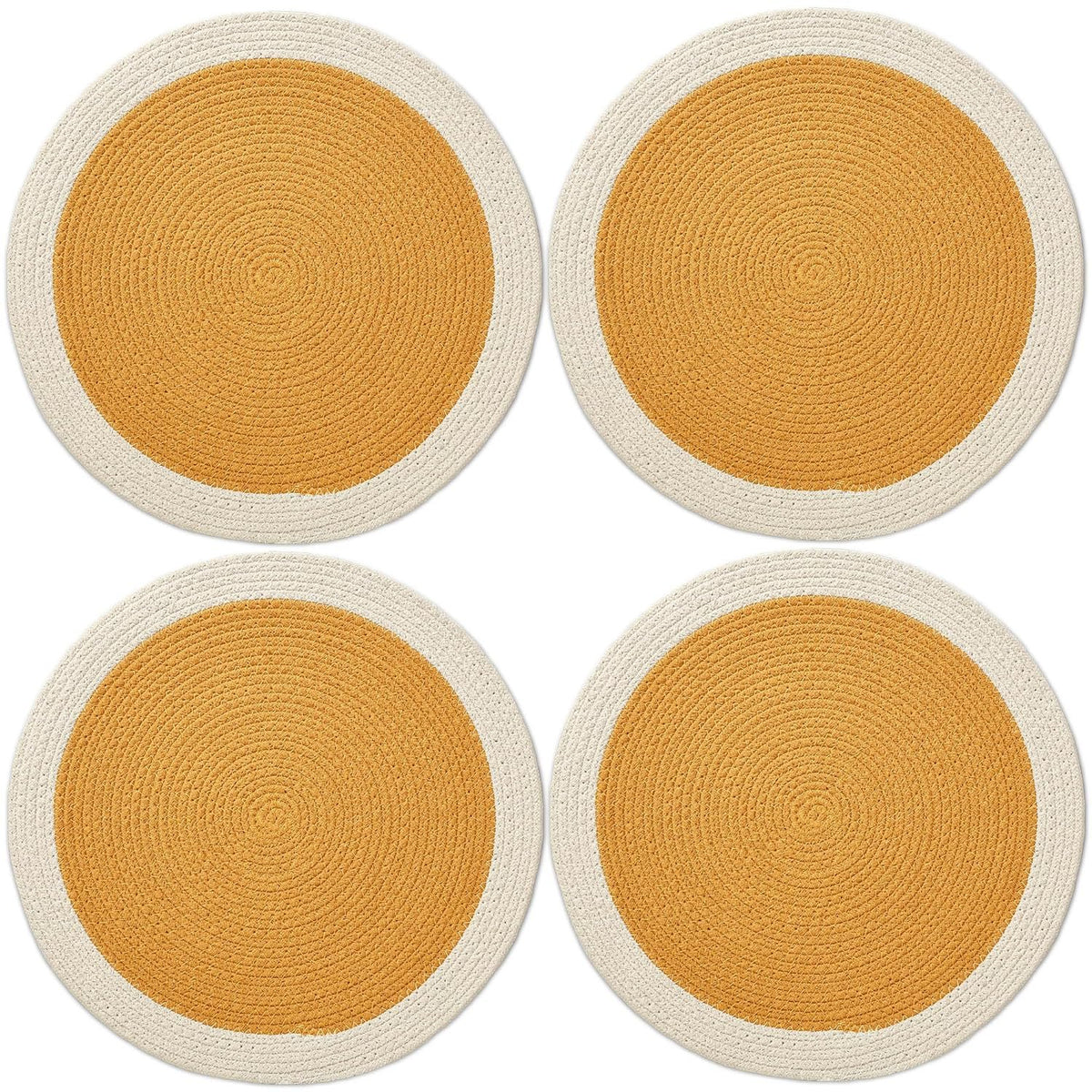 Eettafelmatten – geribbeld katoen, hittebestendig – 32 cm rond, set van 4