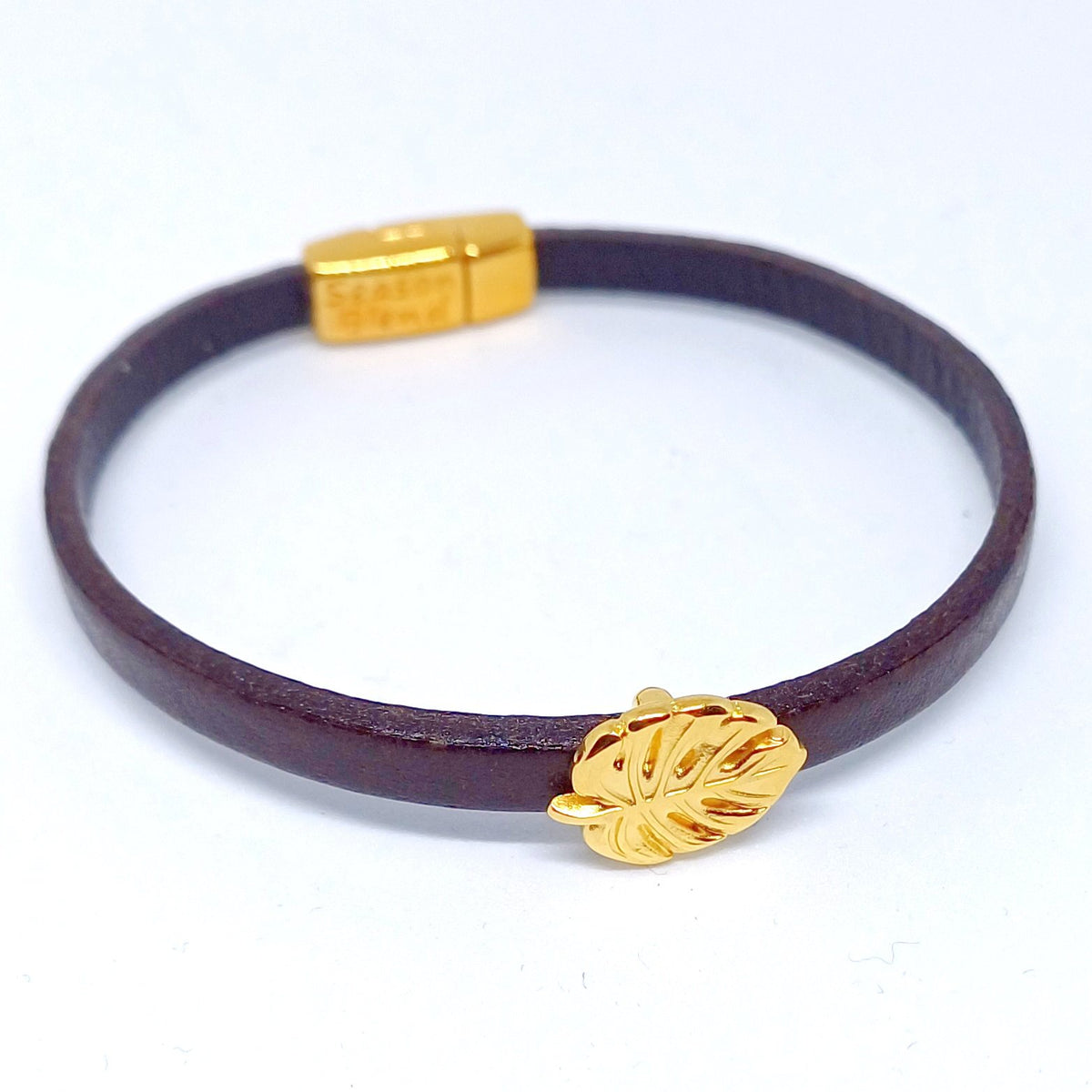 Semplice Monstera 24K verguld leren armband