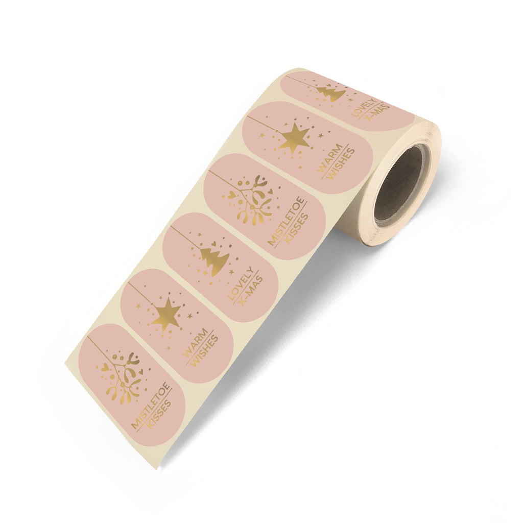 Kerst ovaaltjes - Cadeaustickers op rol - 500 stuks