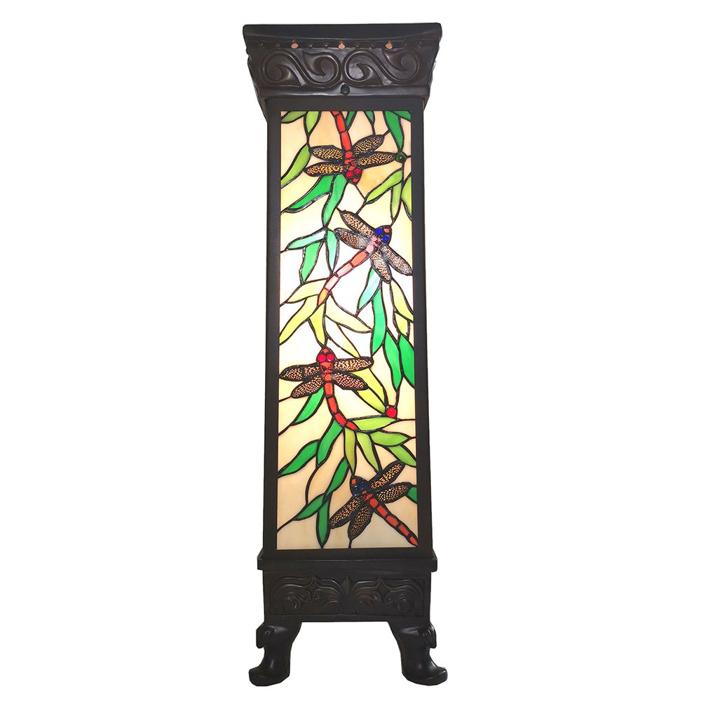 Zuil Tiffany 30x30x100 cm Beige Groen Glas Libelle Bureaulamp Tiffany