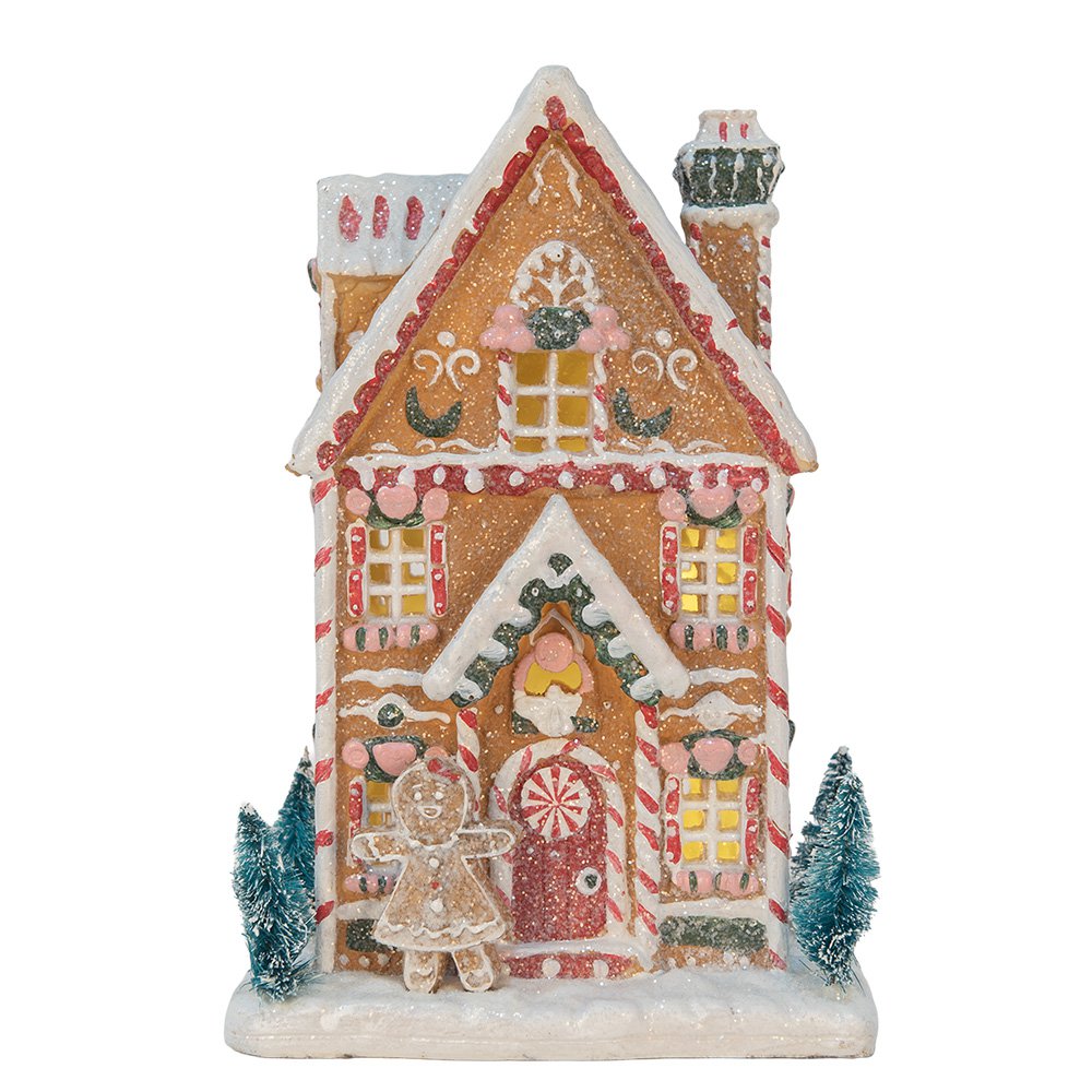 Gingerbread house met LED 17x12x25 cm Bruin Kunststof