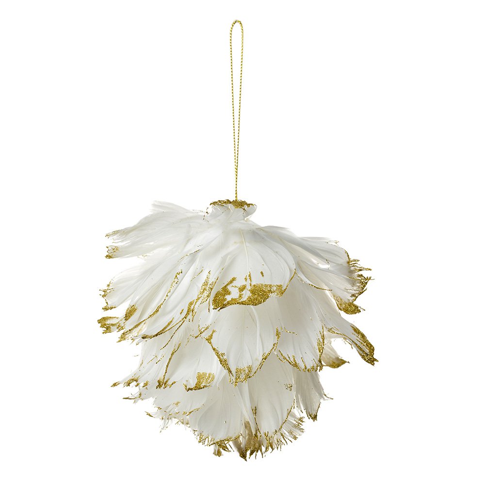 Decoratie Hanger Bloem 12x12x12 cm Wit Veren