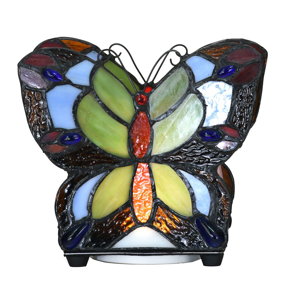 Tiffany Tafellamp Vlinder 15x8x13 cm LED Blauw Glas Tiffany Lampen