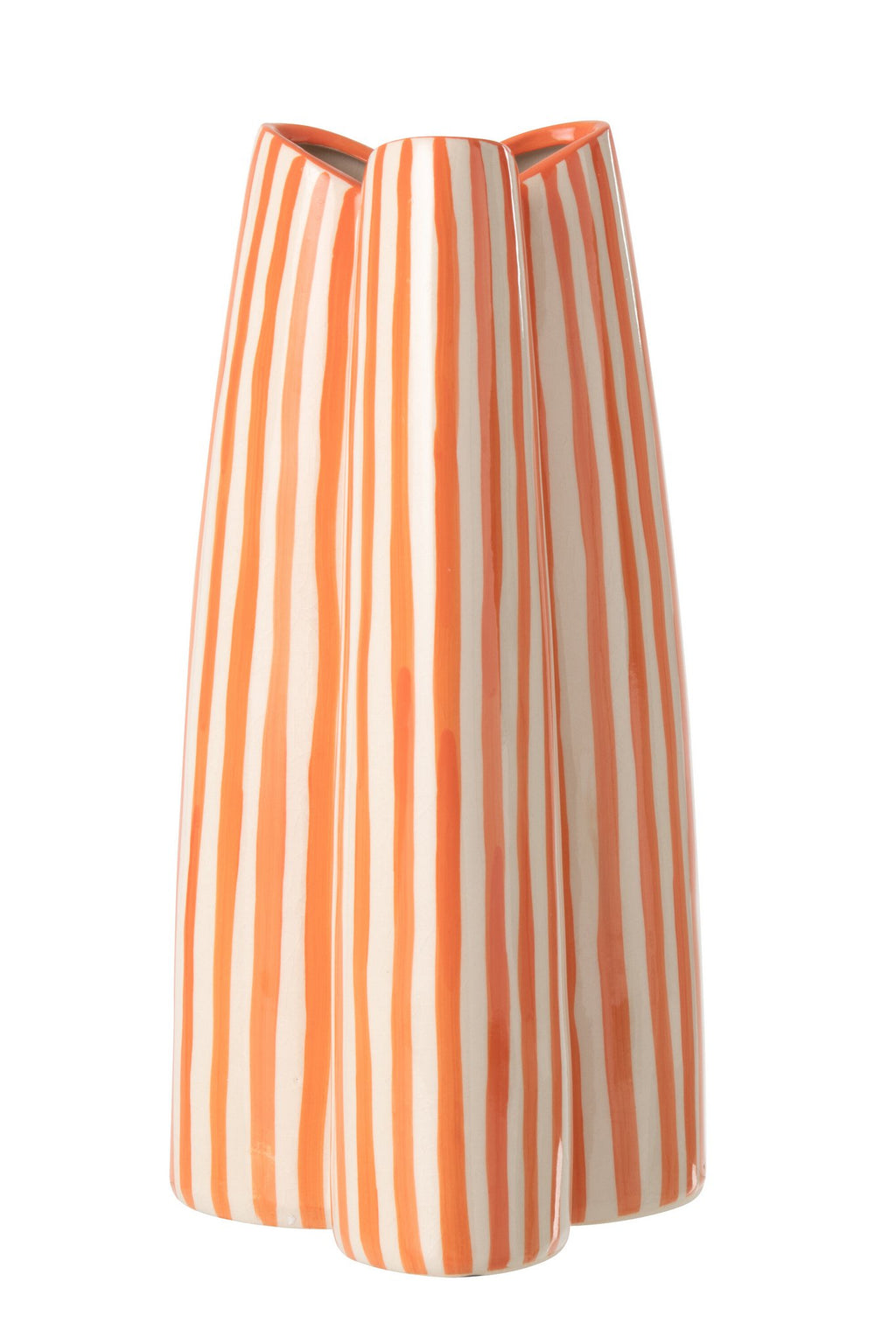 J-Line vaas Gestreept - keramiek - wit/oranje - L