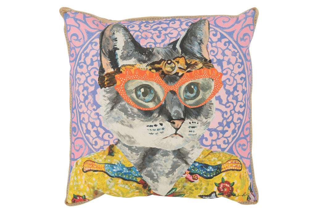 J-Line kussen Kat Popart - polyester/linnen - mix
