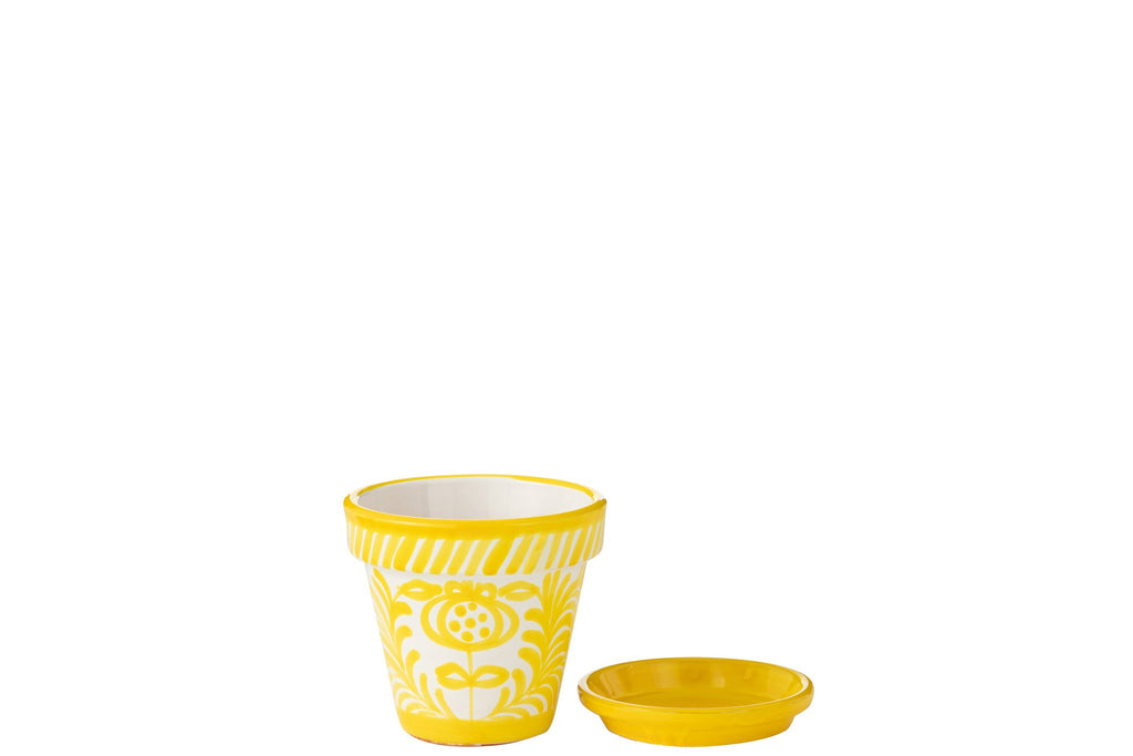 J-Line bloempot Granada - keramiek - geel - small - Ø 21 cm