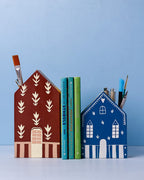 Reading Roofs Hanpdainted Boekensteunen - Set van 2