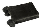 J-Line plaid Pompom - polyester - zwart - 170 x 130 cm