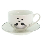Kop en Schotel 220 ml Wit Zwart Porselein Harten Vogels Servies