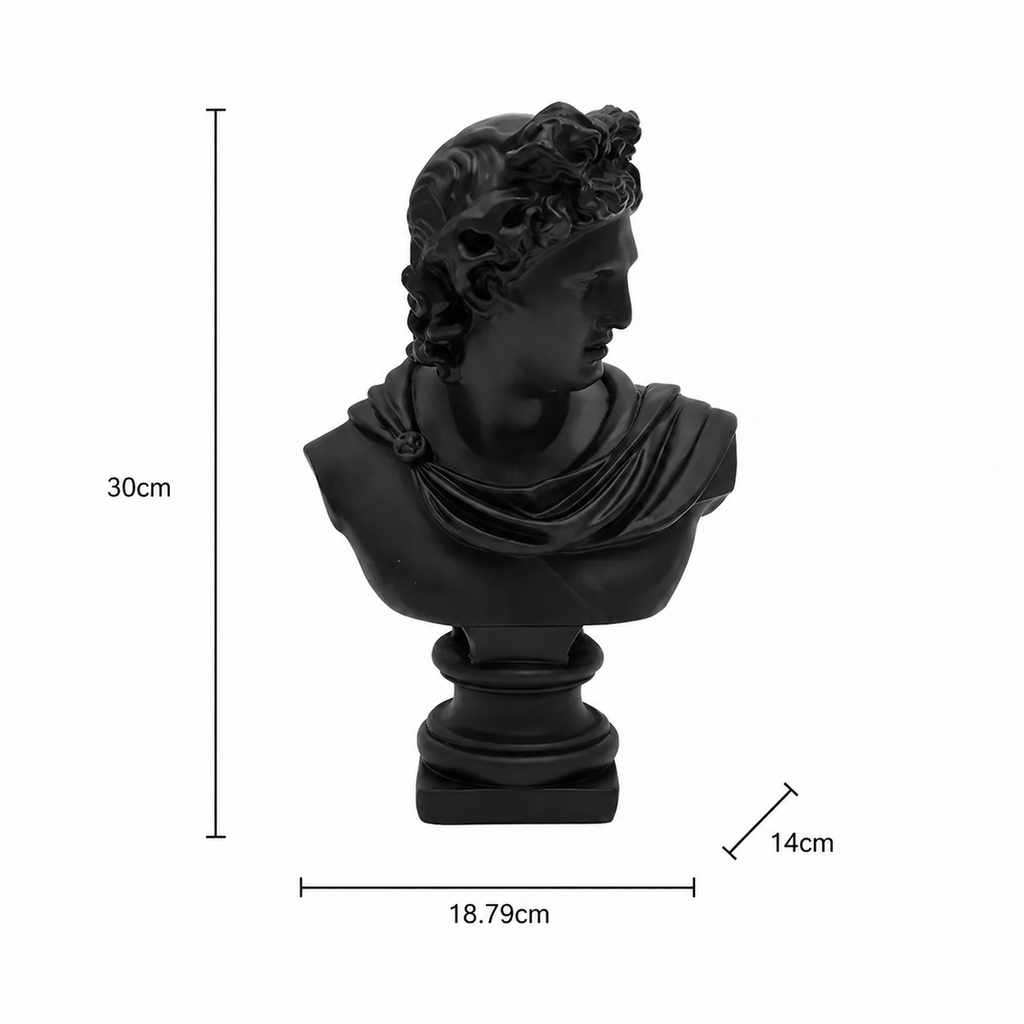 Zwarte Apollo buste sculptuur voor modern interieur