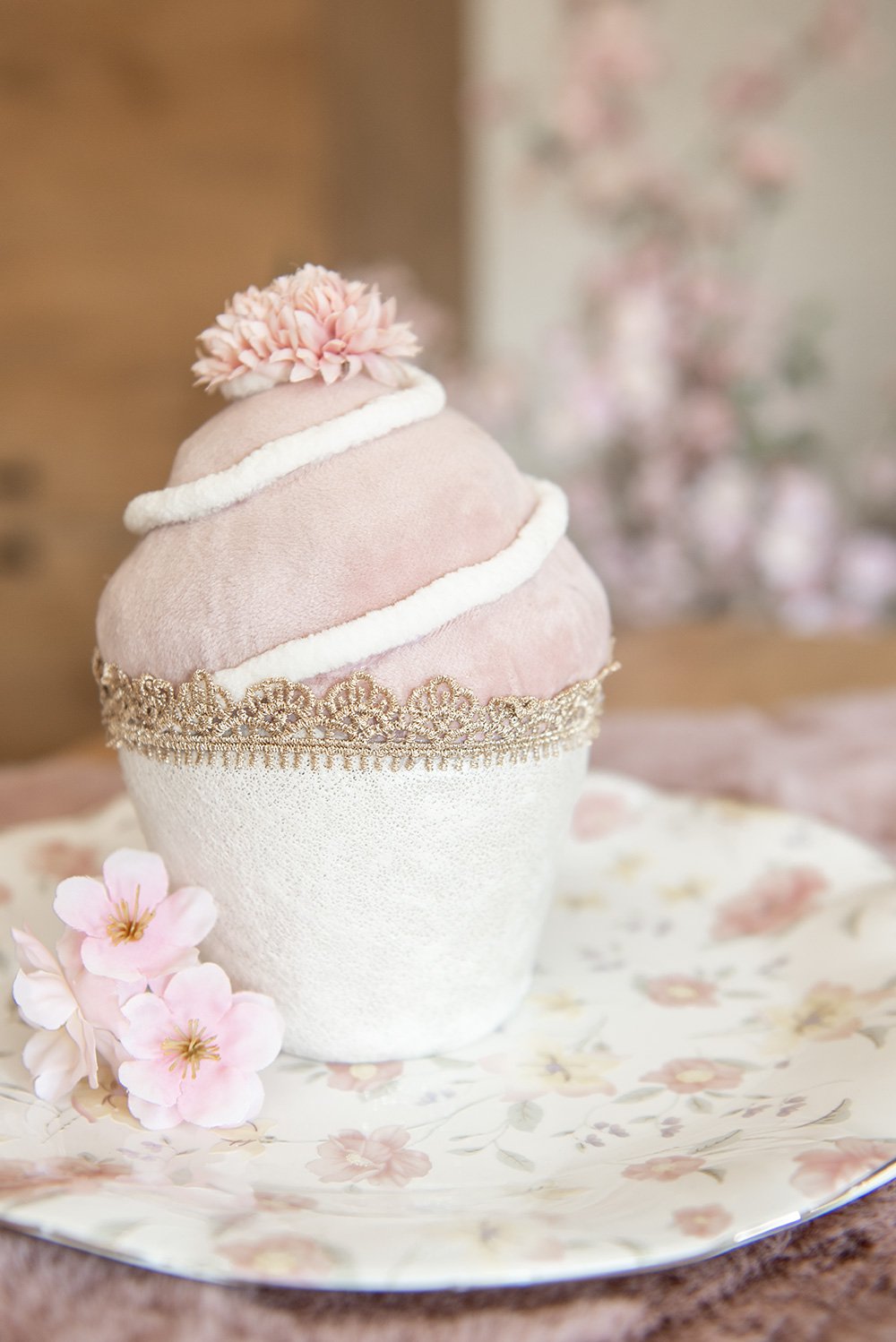 Decoratie Beeld Cupcake Ø 11x16 cm Roze Textiel