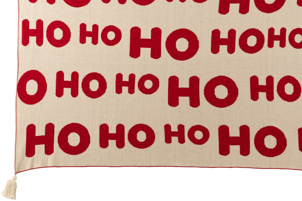 J-Line deken Hohoho - polyester - kerstrood/wit