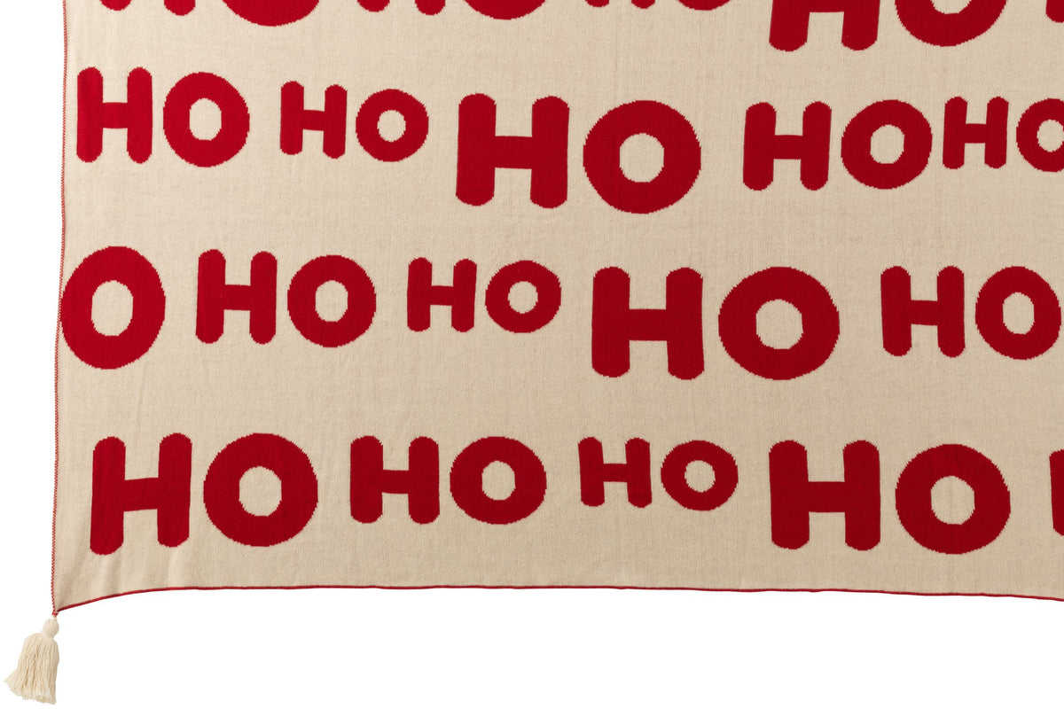 J-Line deken Hohoho - polyester - kerstrood/wit