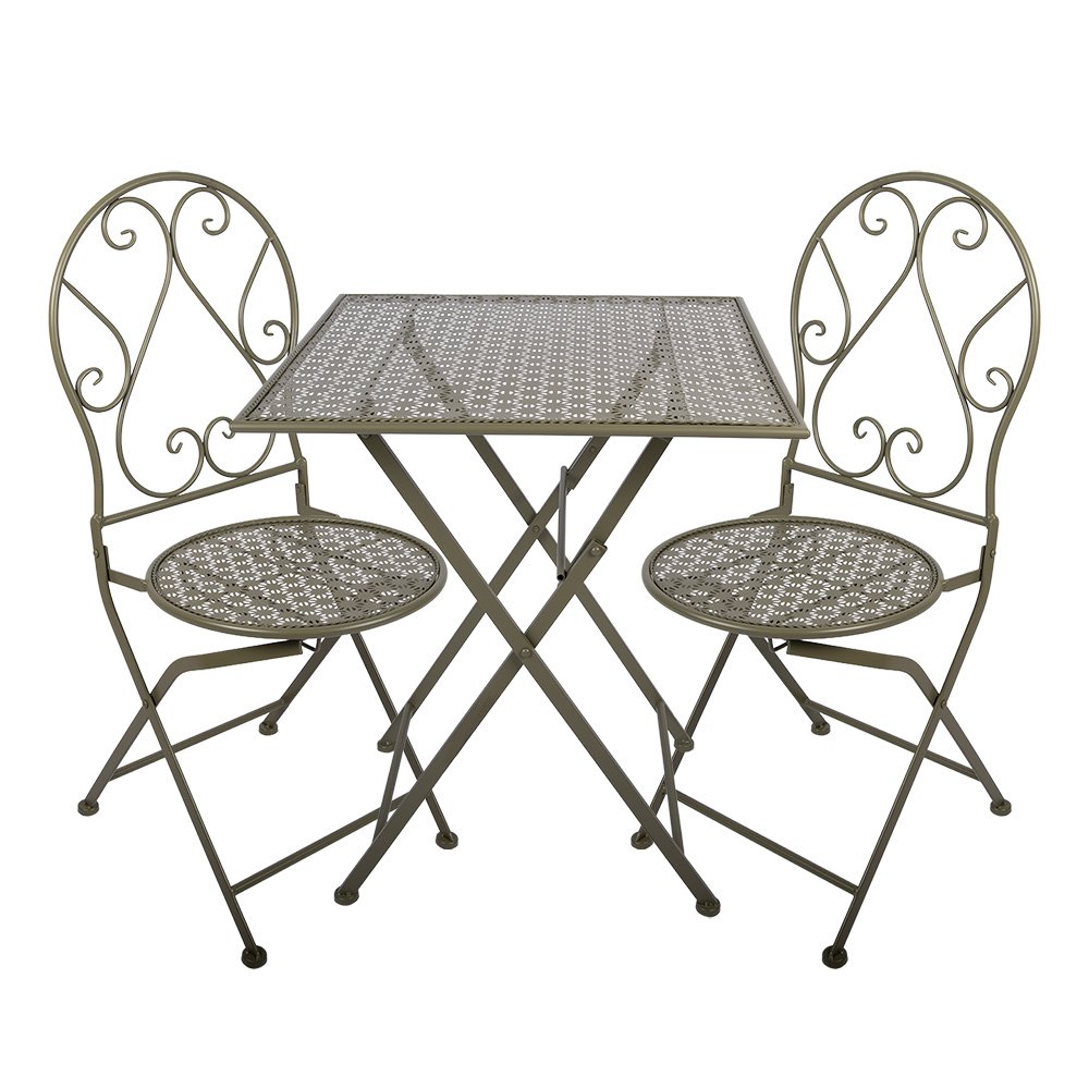 Bistroset Bistrotafel Bistrostoel 3-delig 60x60x70 / 50x40x93 cm Groen Metaal