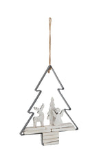 J-Line kersthanger Kerstboom + Figuren - hout/metaal - wit