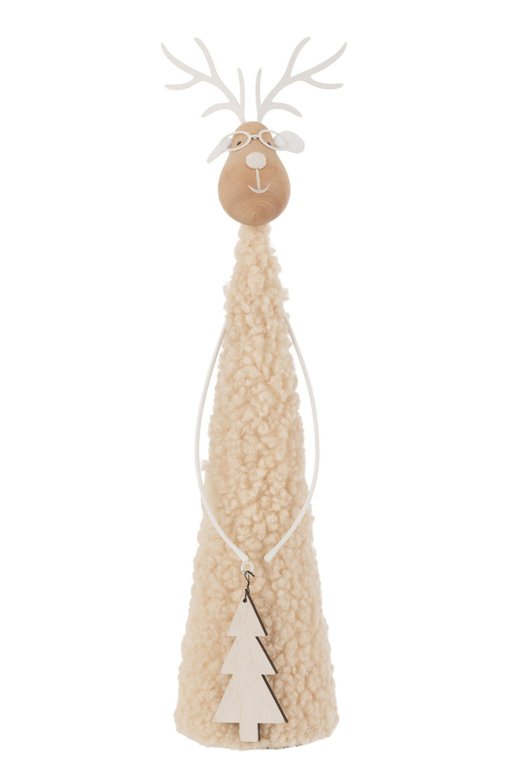 J-Line figuur Rendier deco teddy - metaal/hout - beige/naturel - large