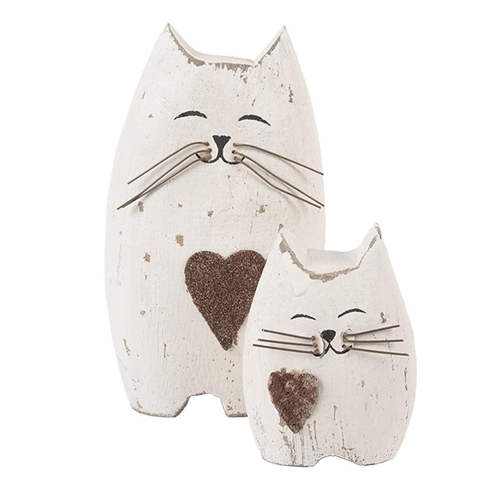 Decoratie beeld Kat 8x6x14 cm Wit Bruin Hout