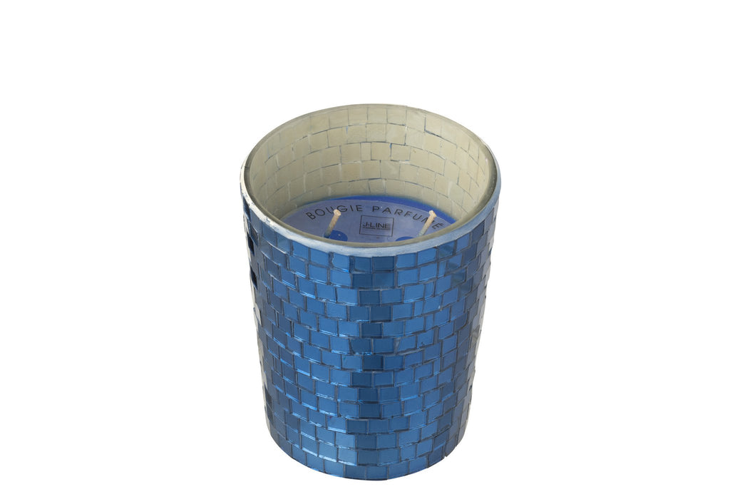 J-Line geurkaars Spiegel - Moon Water & Sage - glas - blauw