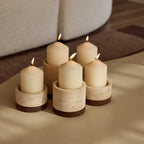 Travertine kaarshouder S Ø9,5x4cm incl. hout plateau