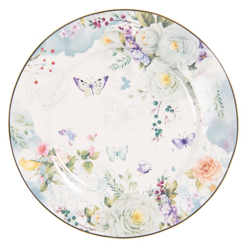 Ontbijtbord Ø 19 cm Wit Blauw Porselein Bloemen Bord