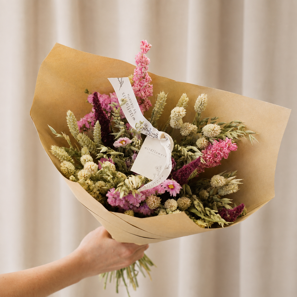 Klassiek droogbloemenboeket – roze