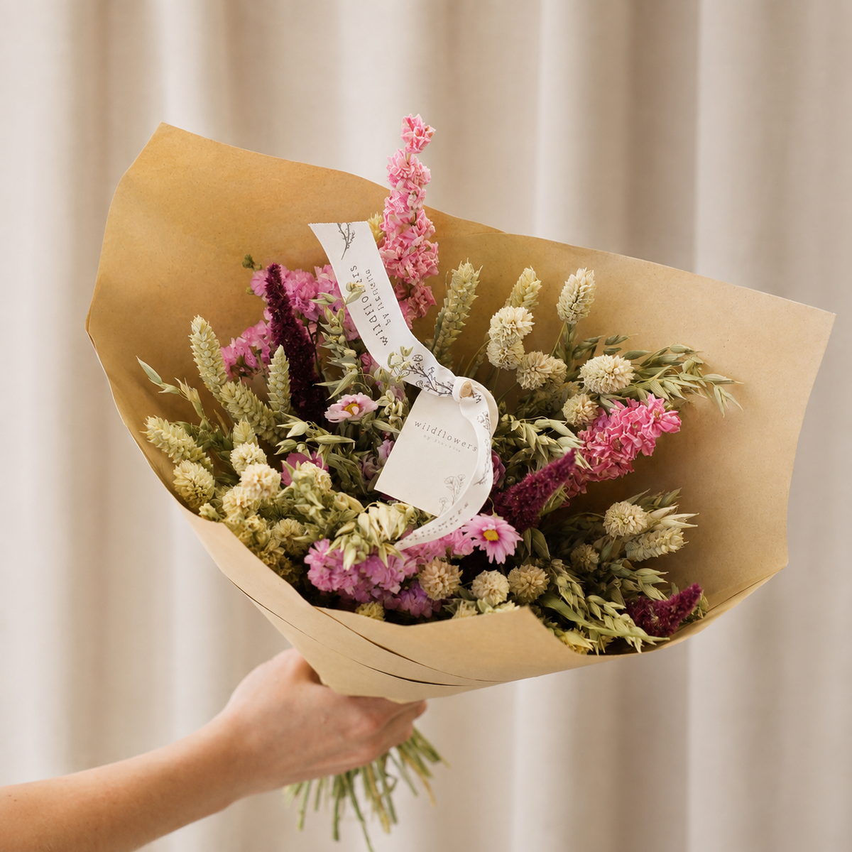 Klassiek droogbloemenboeket – roze