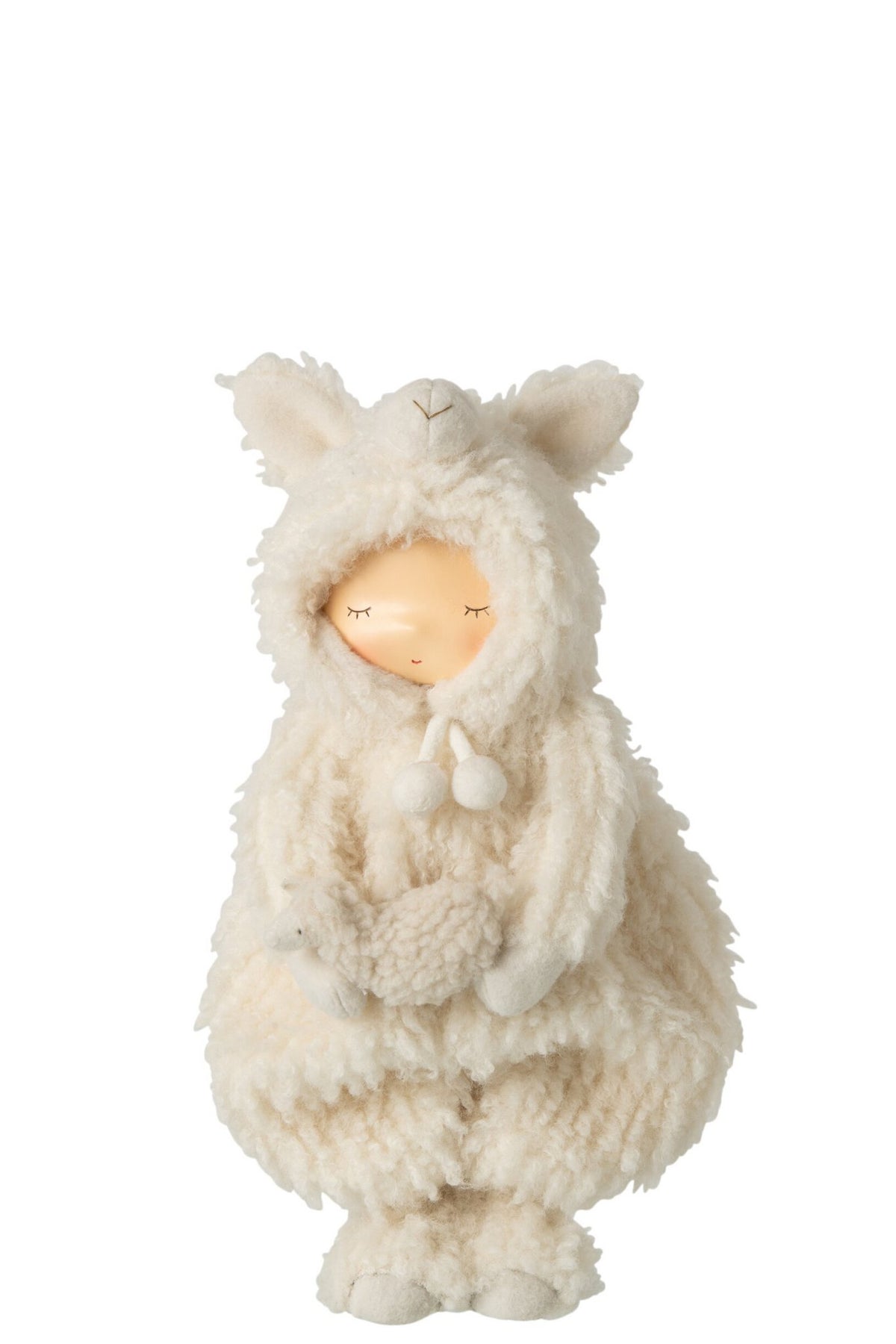 J-Line Kind met schaap - polyester - wit