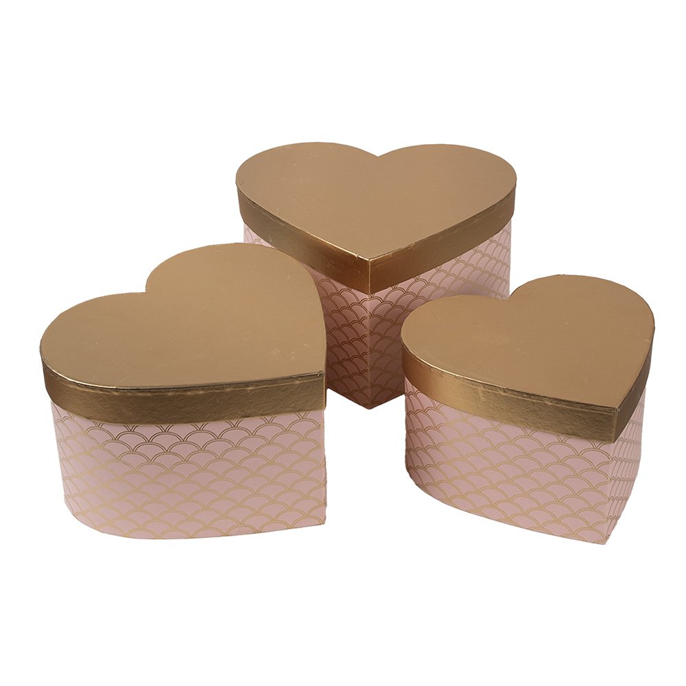 Opbergdoos Set van 3 27x24x15 / 24x21x14 / 21x19x12 cm Roze Goudkleurig Karton