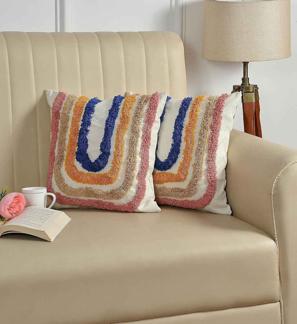 Kussenhoes – Getufte geometrische pompon – 16x16 inch (enkele eenheid)
