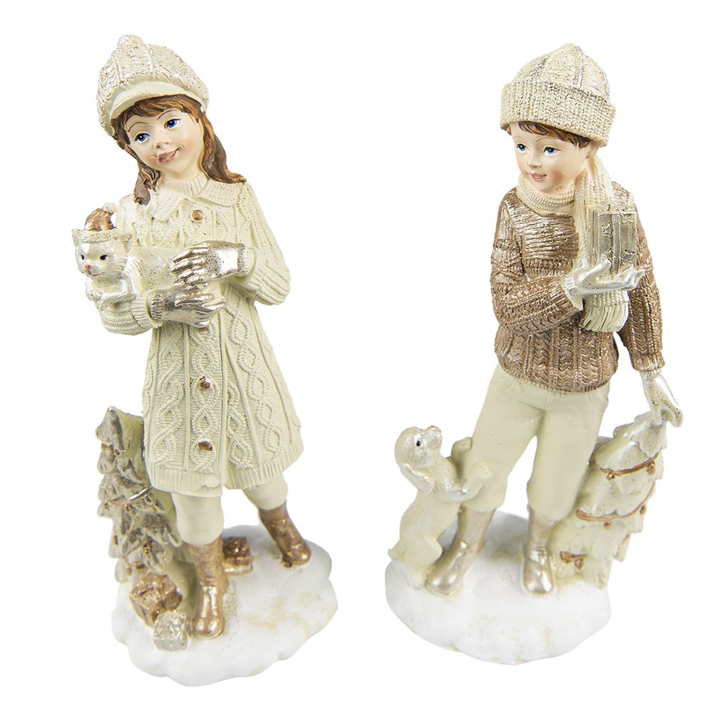 Beeld Set van 2 Kinderen 22 cm Beige Polyresin
