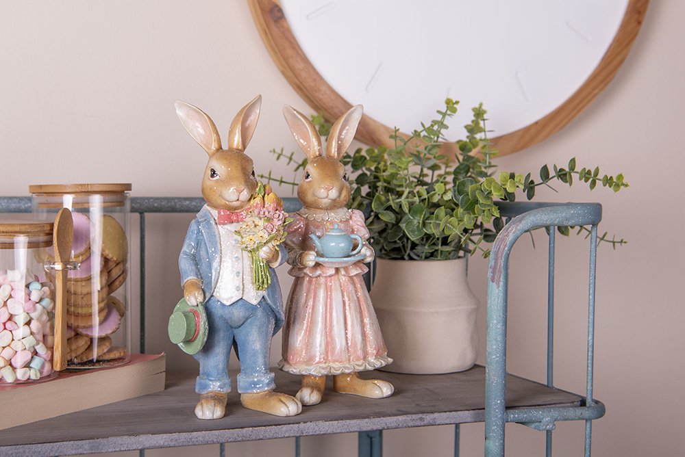 Decoratie Beeld Konijn 26 cm Bruin Blauw Kunststof