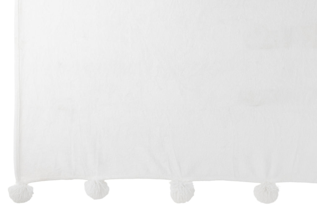 J-Line Plaid Pompon - polyester - wit - 170 x 130 cm