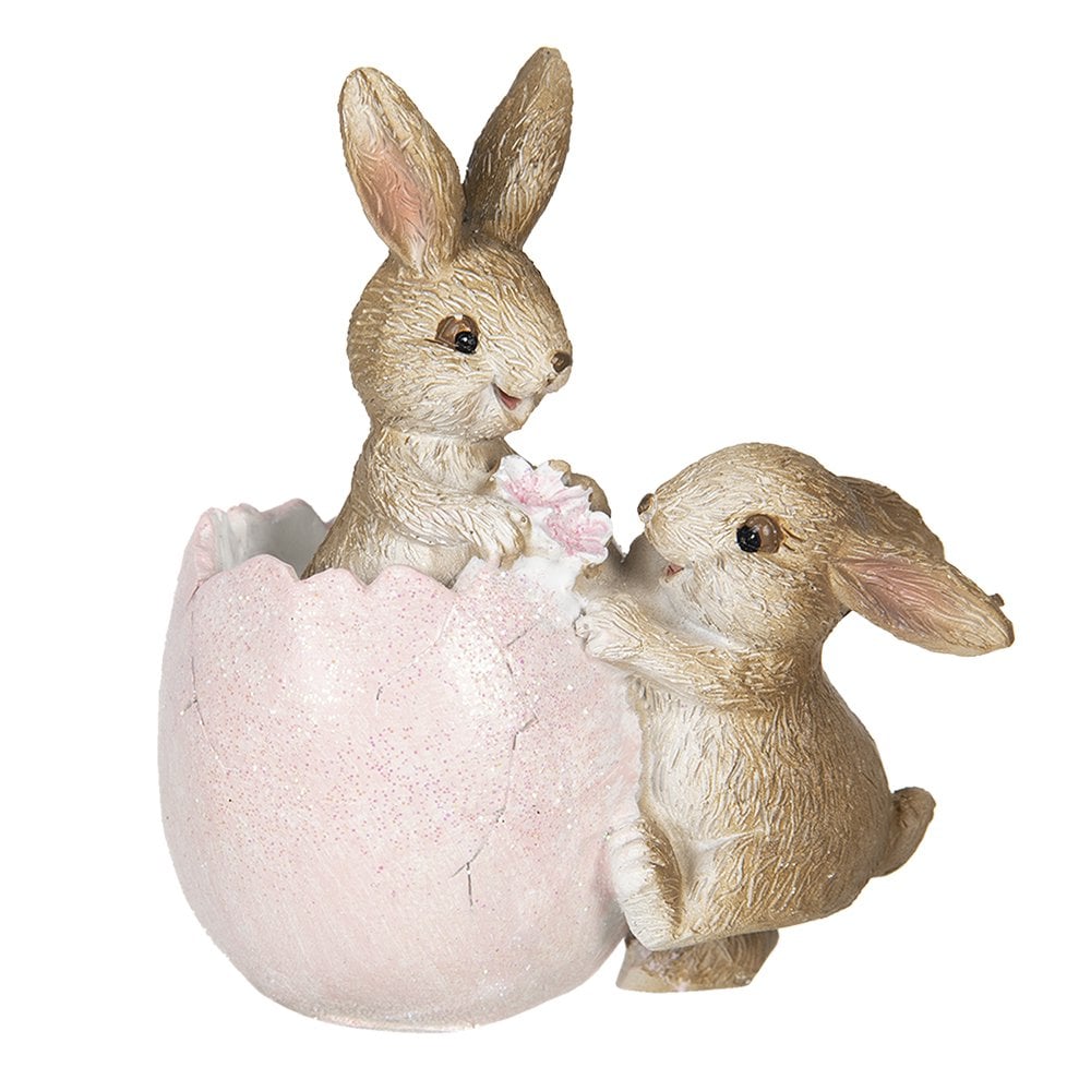 Beeld Konijn 10 cm Bruin Roze Kunststof