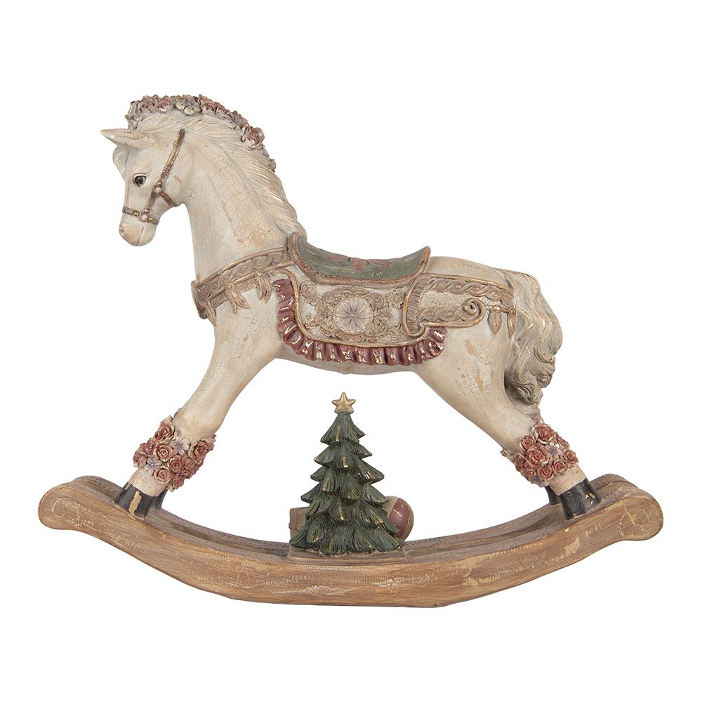 Kerstdecoratie Beeld Hobbelpaard 55x14x46 cm Beige Kunststof