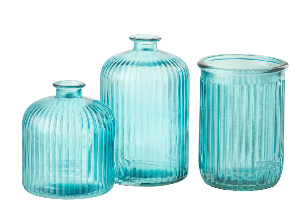 J-Line vaas Stripe - glas - blauw - Ø 14.5 cm