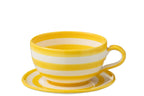 J-Line kopje + schoteltje Granada Stripes - keramiek - wit/geel